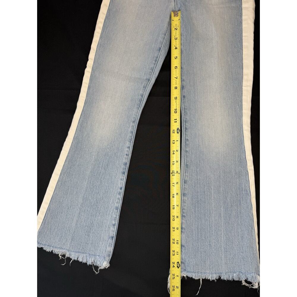 FRAME Le Crop Mini Boot Jeans Womens 24 Blue White Stripe Raw Hem Flare Cropped - Picture 16 of 16